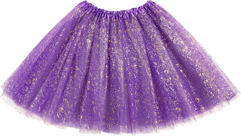 VEKDA 3 Layers Tutus for Women Adult, Classic Elastic Tulle Tutu Skirts Gold Silver Foil Printed Tutu for Party Running - Image 1